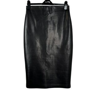 Chic Black Faux Leather Pencil Skirt Joseph Ribkoff Elastic Waist Size 8